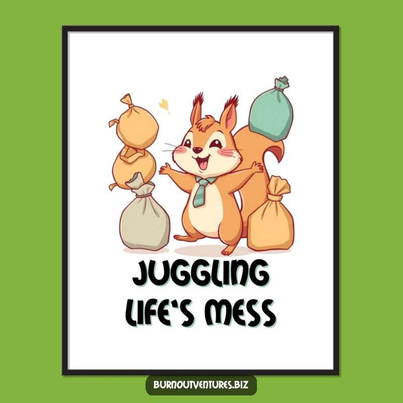 Funny Squirrel Juggling Art Print: Hilarious Digital Gift for Instant Joy