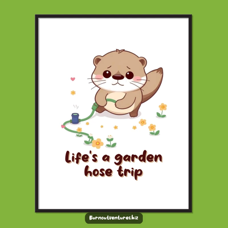 Free Printable Wall Art: Worried Otter's Garden Hose Mishap - Funny Downloadable Decor