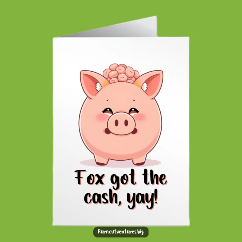Free Printable Birthday Card: Funny Fox Cub Piggy Bank - Downloadable & Hilarious Gift