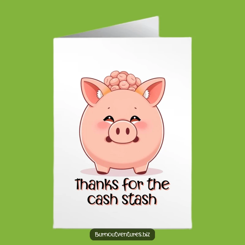 Free Printable Thank You Card: Funny Fox Cub & Piggy Bank - Downloadable Grateful Gift